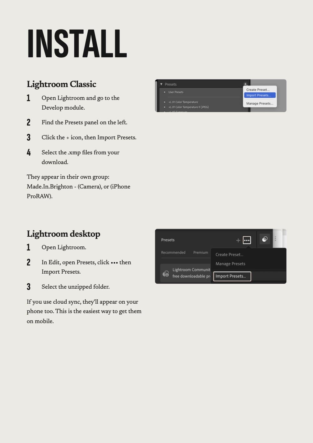 The install page of the guide